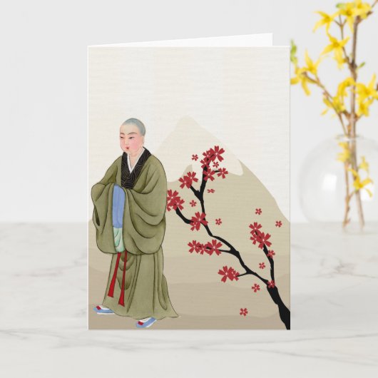 Boeddhist Monk Wenskaart Kaart (Gele Bloem)