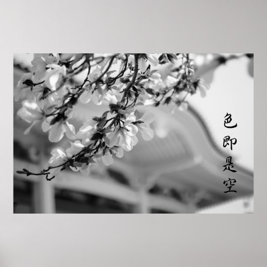 Boeddhist Temple White Flowers All is Vanity B & W Poster (Voorkant)