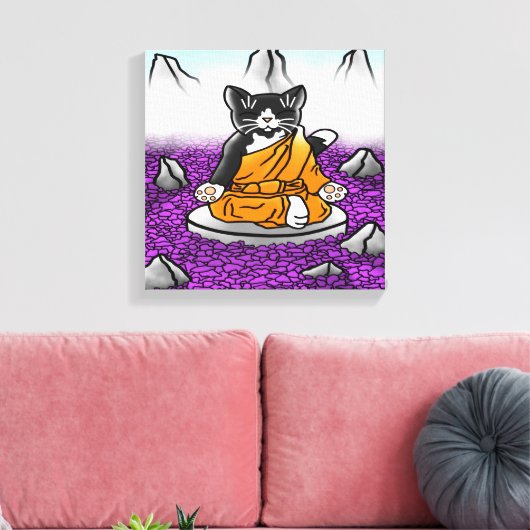 Boeddhist Tuxedo Meditation Cat Canvas Afdruk (Insitu (Woonkamer))
