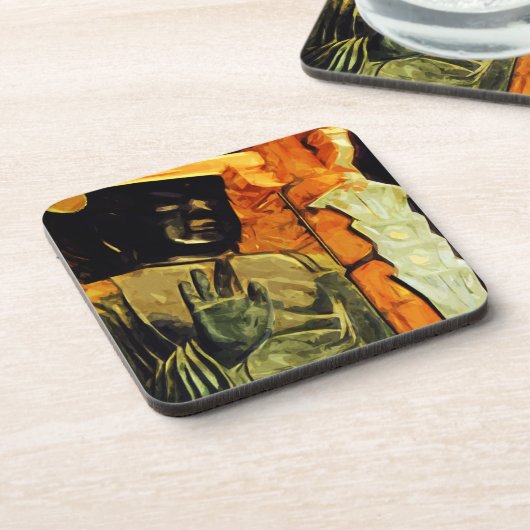 Boeddhistisch beeld in Temple Abstract-impressioni Drankjes Onderzetter (Linkerzijde)