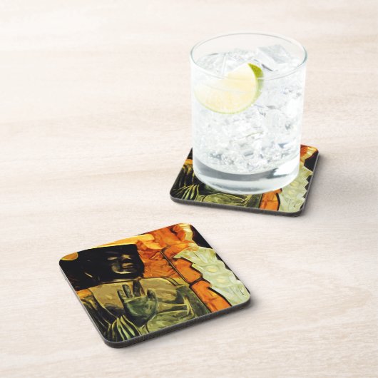 Boeddhistisch beeld in Temple Abstract-impressioni Drankjes Onderzetter (Rechterzijde)