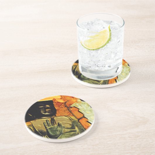 Boeddhistisch beeld in Temple Abstract-impressioni Zandsteen Onderzetter (Zijkant)