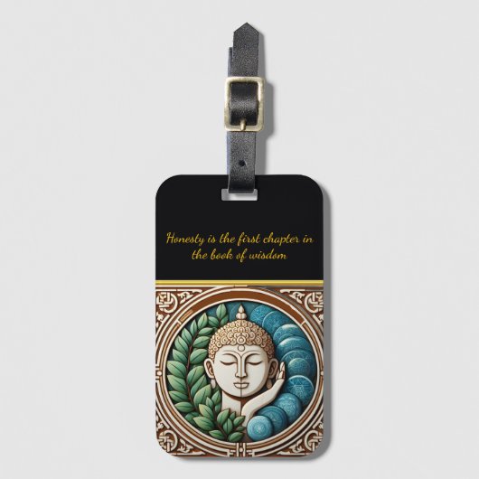 Boeddhistisch beeldhouwen met bladeren en bollen bagagelabel (Voorkant (verticaal))