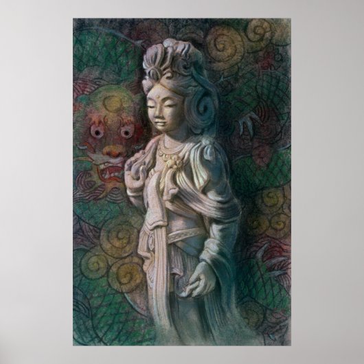 Boeddhistisch Poster Kuan Yin & Zen Dragon Buddha  (Voorkant)