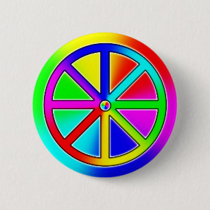 boeddhistisch regenboogwiel ronde button 5,7 cm