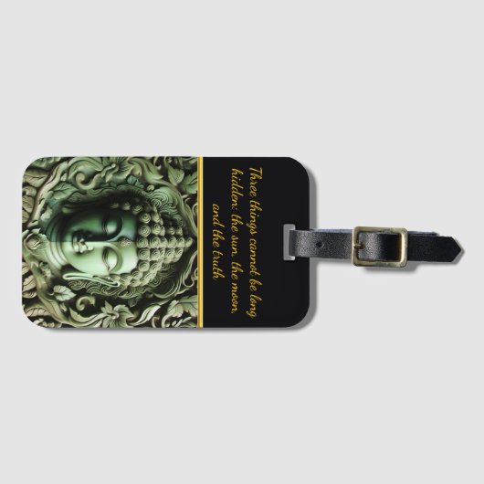 Boeddhistische Carving: Bladeren & Orbs AI Bagagelabel (Voorkant (horizontaal))