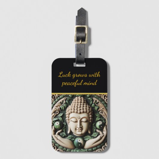 Boeddhistische Carving: Bladeren & Orbs AI Bagagelabel (Voorkant (verticaal))