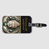 Boeddhistische Carving: Bladeren & Orbs AI Bagagelabel (Voorkant (horizontaal))