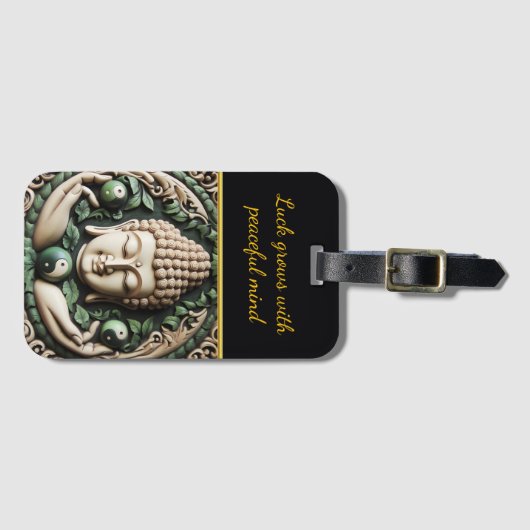 Boeddhistische Carving: Bladeren & Orbs AI Bagagelabel (Voorkant (horizontaal))