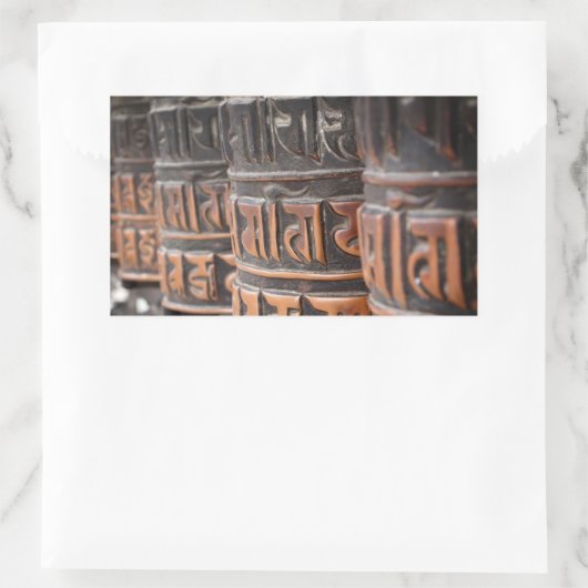 Boeddhistische gebedsmolen rechthoekige sticker (Tas)