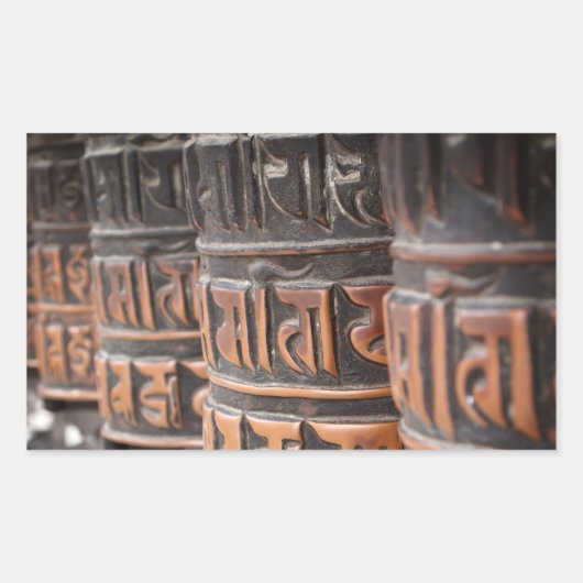 Boeddhistische gebedsmolen rechthoekige sticker (Voorkant)