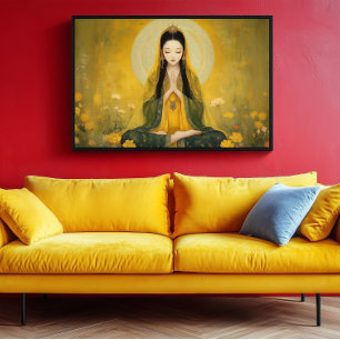 Boeddhistische Godin Geel Tara Gouden Portret Kuns Poster