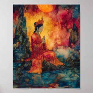 Boeddhistische Godin Guanyin Rainbow Surreal Abstr Poster