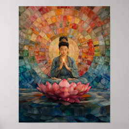 Boeddhistische Godin Guanyin Regenboog Mozaïek Kun Poster