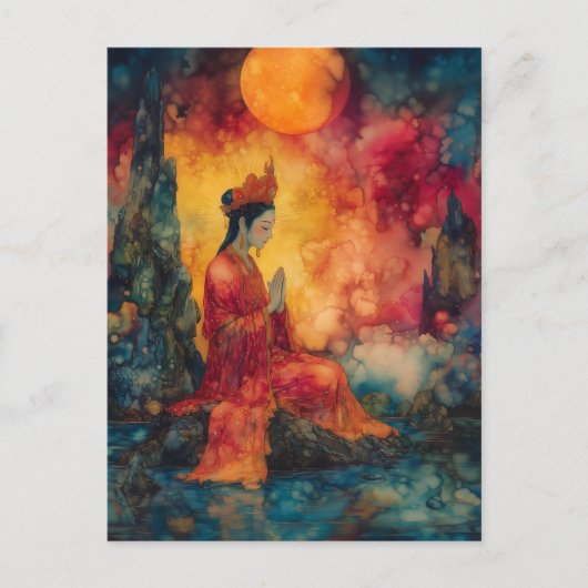 Boeddhistische Godin Guanyin Regenboog Surreal Abs Briefkaart (Voorkant)