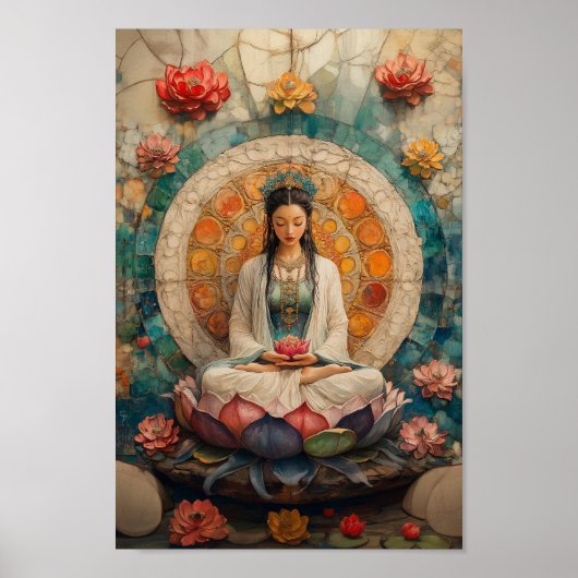 Boeddhistische Godin Quan Yin Portret Schilderkuns Poster (Voorkant)
