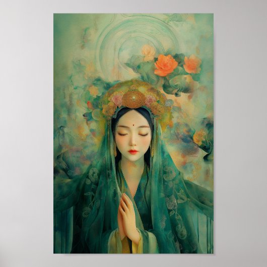 Boeddhistische Godin Quan Yin Portret Schilderkuns Poster (Voorkant)