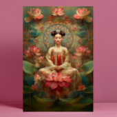 Boeddhistische Godin Quan Yin Roze Lotus Schilderk Poster