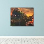 Boeddhistische monnik die het landschap van Fantas Canvas Afdruk (Insitu (Houten vloer))
