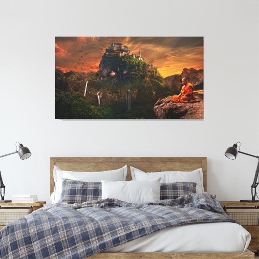 Boeddhistische monnik die het landschap van Fantas Canvas Afdruk (Insitu (Slaapkamer))