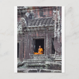 Boeddhistische monnik mediteert Angkor Wat Briefkaart