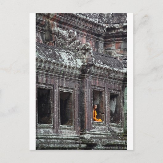 Boeddhistische monnik mediteert Angkor Wat tempel Briefkaart (Voorkant)