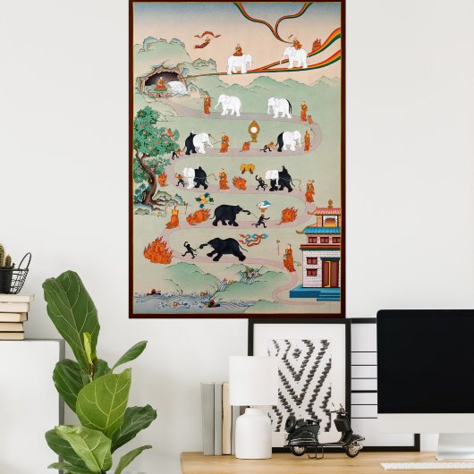 Boeddhistische Negen Mental Abidings Thangka Poster (Thuiskantoor)