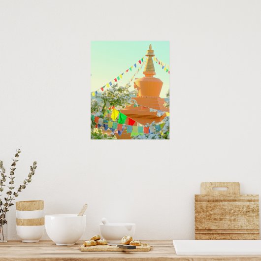 boeddhistische stupa in sneeuw poster (Keuken)