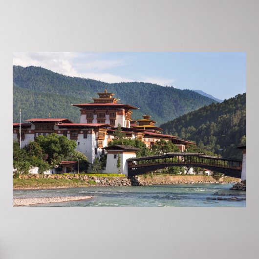 Boeddhistische tempel bij rivier poster (Voorkant)