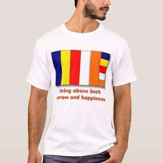 Boeddhistische vlag, boven zowel verdriet als happ t-shirt (Voorkant)