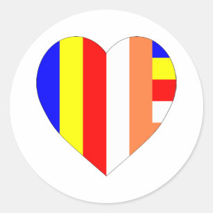 Boeddhistische vlag hart ronde sticker