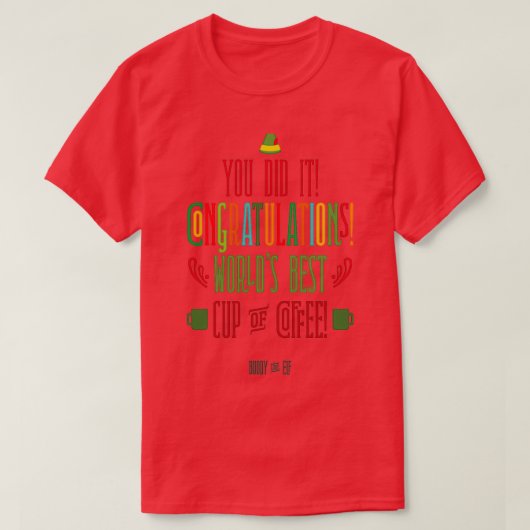 Boeddy the Elf Worlds Best Cup of Coffee T-shirt (Design voorkant)