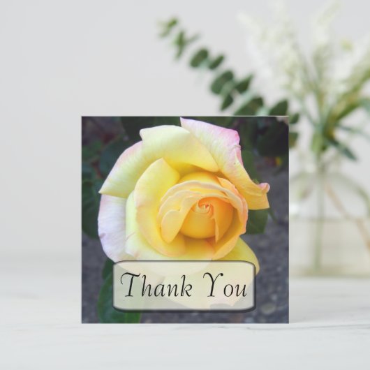 Boedende Gele Rose Dank je kaarten (Staand voorkant)