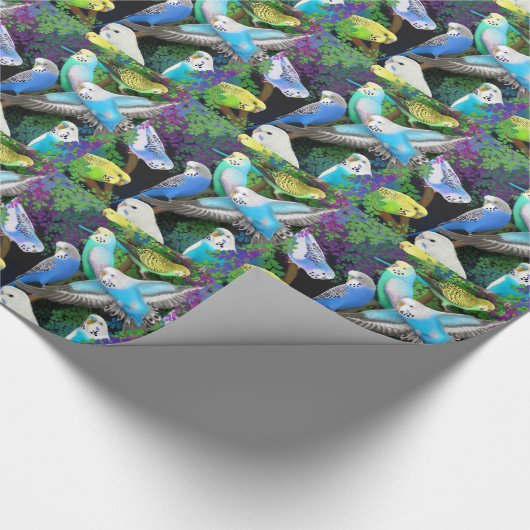 Boedgerigar Parakeets in Ferns wrapppapier Cadeaupapier (Hoek)