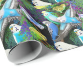 Boedgerigar Parakeets in Ferns wrapppapier Cadeaupapier (Rol Hoek)