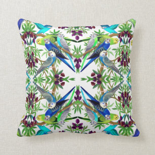 Boedgerigar Parakeets in Olive Tree Pillow Kussen