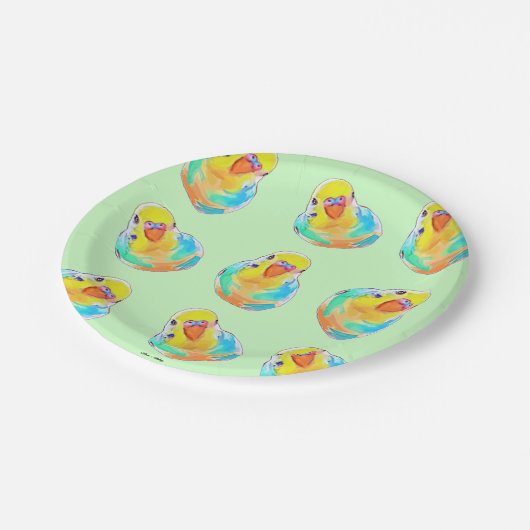  Boedgerigar Paraket Bird Waterverf Cute Papieren Bordje (Gekanteld)