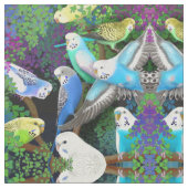 Boedgerigar Parrots in Ferns Fabric Stof (Close Up)
