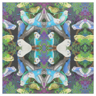 Boedgerigar Parrots in Ferns Fabric Stof