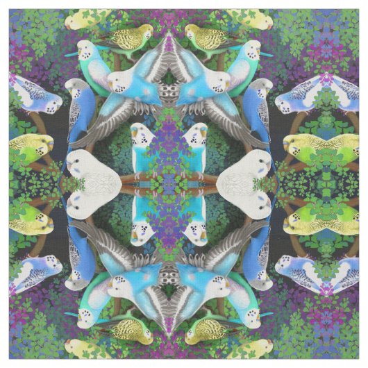 Boedgerigar Parrots in Ferns Fabric Stof (Swatch)