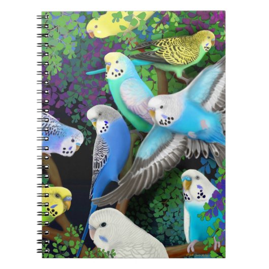 Boedgerigar Parrots in Ferns notebook Notitieboek (Voorkant)