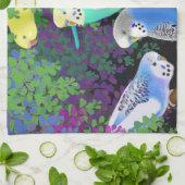 Boedgerigars in Ferns Kitchen Towel Theedoek (Gevouwen)