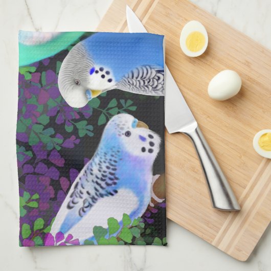 Boedgerigars in Ferns Kitchen Towel Theedoek (Quarter Fold)