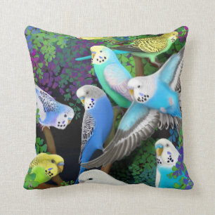 Boedgerigars in Ferns Pillow Kussen