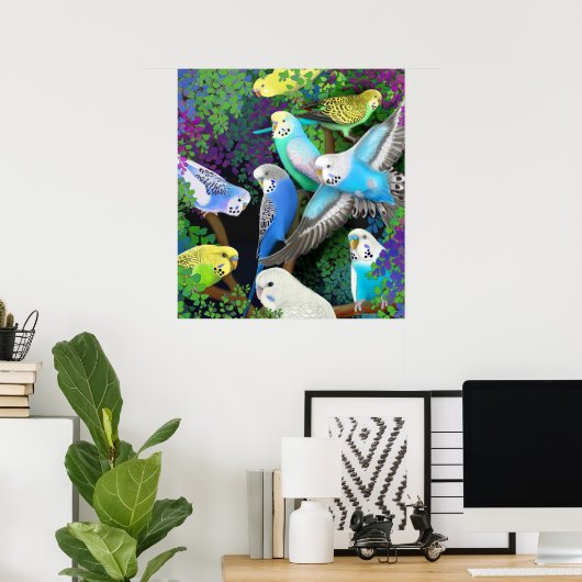 Boedgerigars in het Poster Ferns (Thuiskantoor)