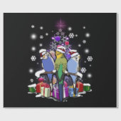 Boedgerigars met kerstcadeautjes en sneeuwvlokken cadeaupapier (Vlak)