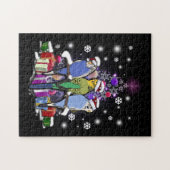 Boedgerigars met kerstcadeautjes en sneeuwvlokken legpuzzel (Horizontaal)