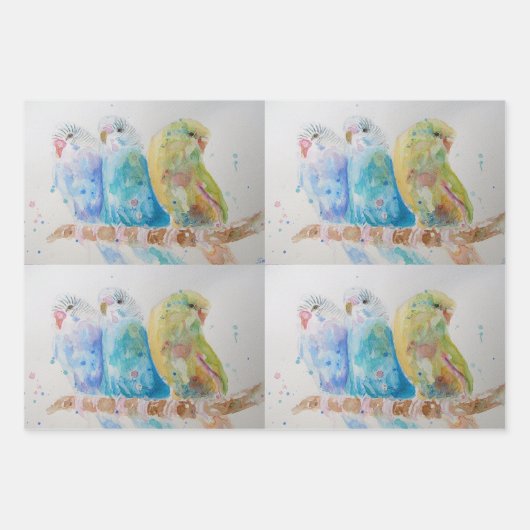 Boedgie art Flower Floral Blue Bird Waterverf Inpakpapier Vel (Voorkant 3)