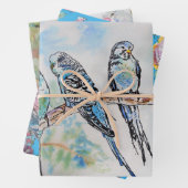 Boedgie art Flower Floral Blue Bird Waterverf Inpakpapier Vel (In situ)
