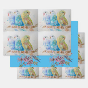 Boedgie-kunst Vloer Floral Blue Bird-Waterverf Inpakpapier Vel